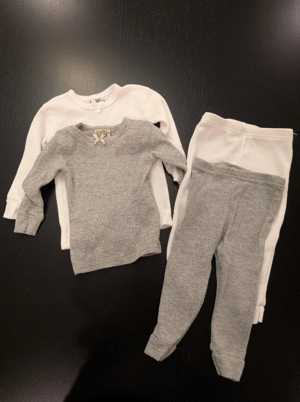 Neutral Gray & White Waffle Knit Two-Piece Set